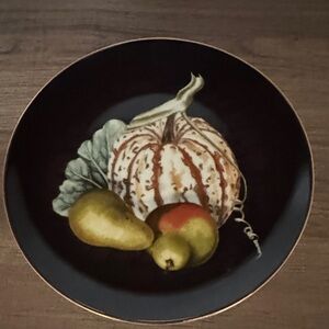 Williams Sonoma Set of 8 Black Dinner Plates with Fruit Design